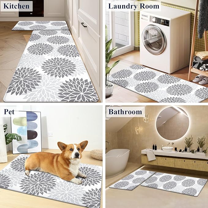 HEBE Anti Fatigue Kitchen Rugs Sets of 2, Non Slip Kitchen Mats for Floor, Waterproof Cushioned Comfort Standing Carpet for Kitchen Sink, Home Office, Laundry Room