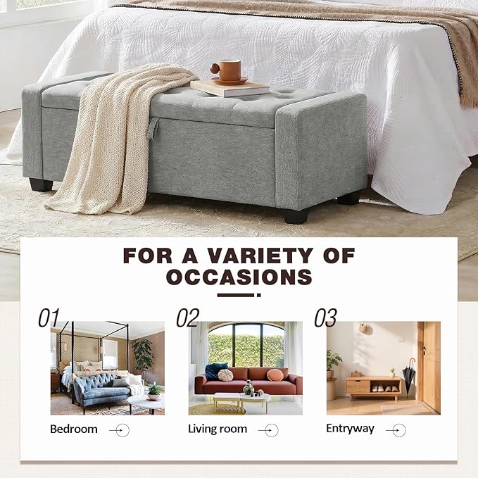 Storage Ottoman Bench, 50" End of Bed Bench with Legs,Storage Chest with Safety Hinge, Modern Entryway Benchs for Living Room, Bedroom, Entryway, Gray