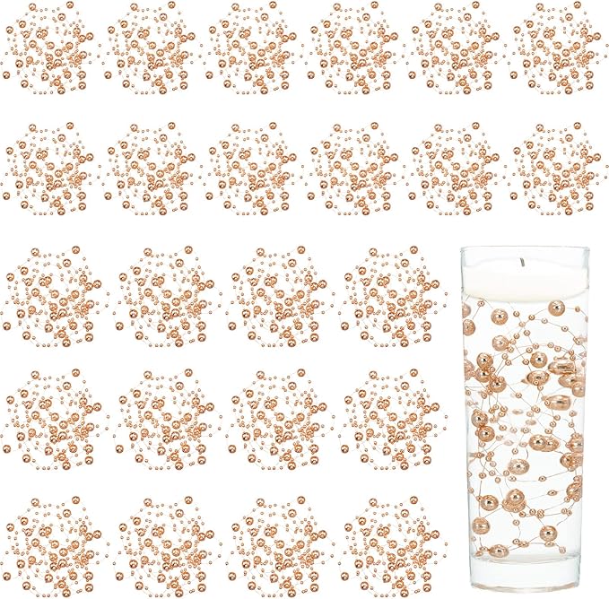 Tondiamo 24 Pcs Artificial Pearl String for Floating Candle Faux Pearls Beads String Garland Centerpiece Decoration for Vases Filler Wedding Spring Holiday Party Decor(Rose Gold)