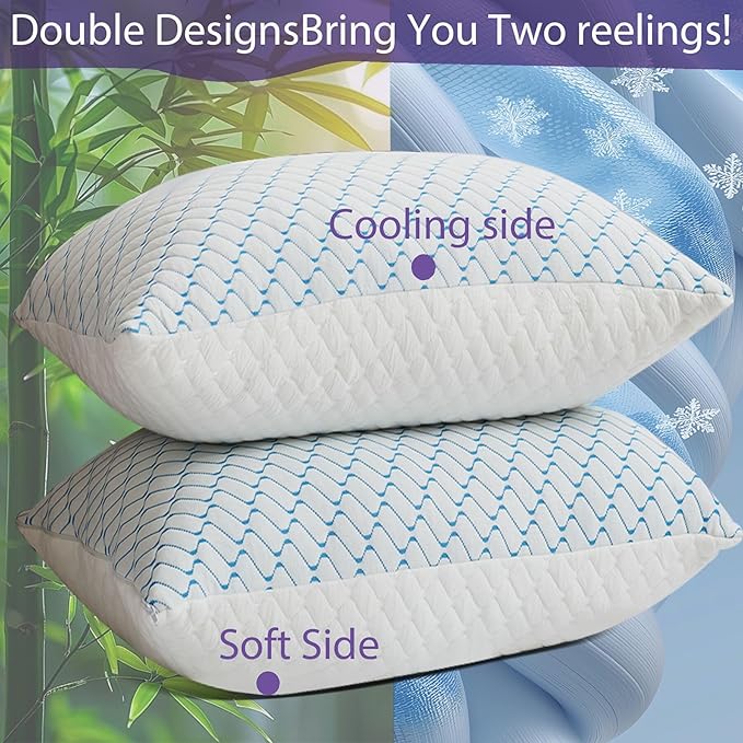 VAINOC Memory Foam Pillows Queen Size Set of 2, Adjustable Cooling Pillow for Side Back Stomach Sleepers with Washable Removable Cover