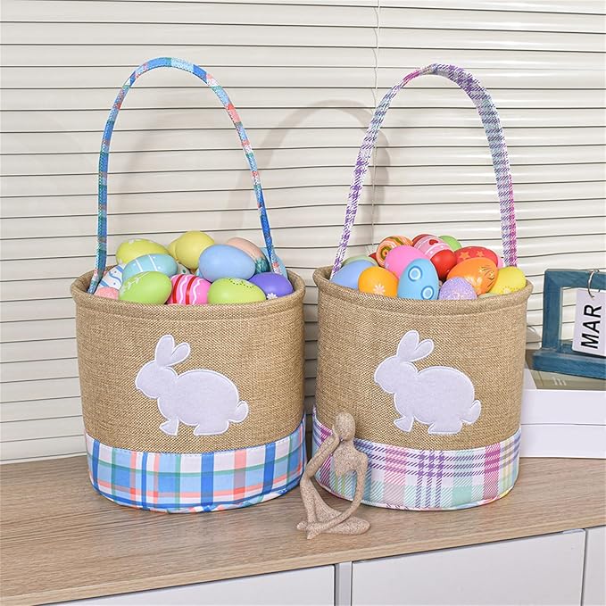 Easters Woven Fabric Storage Basket with Rabbits Accent for Eggs Hunts Holiday Decorations and Spring Parties