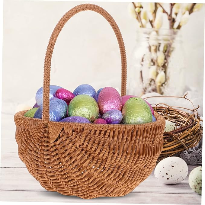 Luxshiny 4pcs Rectangular Mini Easter Basket Woven Storage Holder with Handle for Candy Cookies and Home Decoration for Boys and Girls and Friends Adds Natural Atmosphere