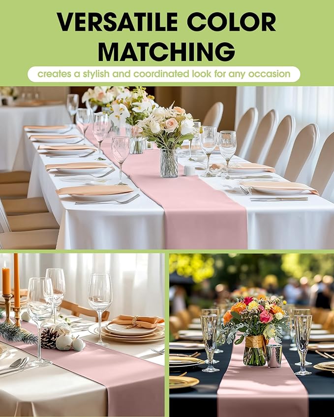 Pureegg Dusty Pink Plastic Table Runners - 10 Pack, 14'' x 108'', Water Resistant & Disposable Centerpiece Decorations for Table Cloth, Wedding, Birthday, Holiday, Baby Shower, Party, Home Decor