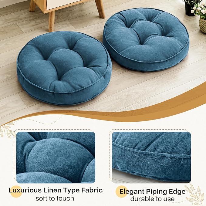 1 MIDDLE ONE Floor Pillow Set of 2, Memory Foam Floor Cushions for Adults, Large Meditation Pillow for Sitting, 22 x 22 Inches (Round | Navy)
