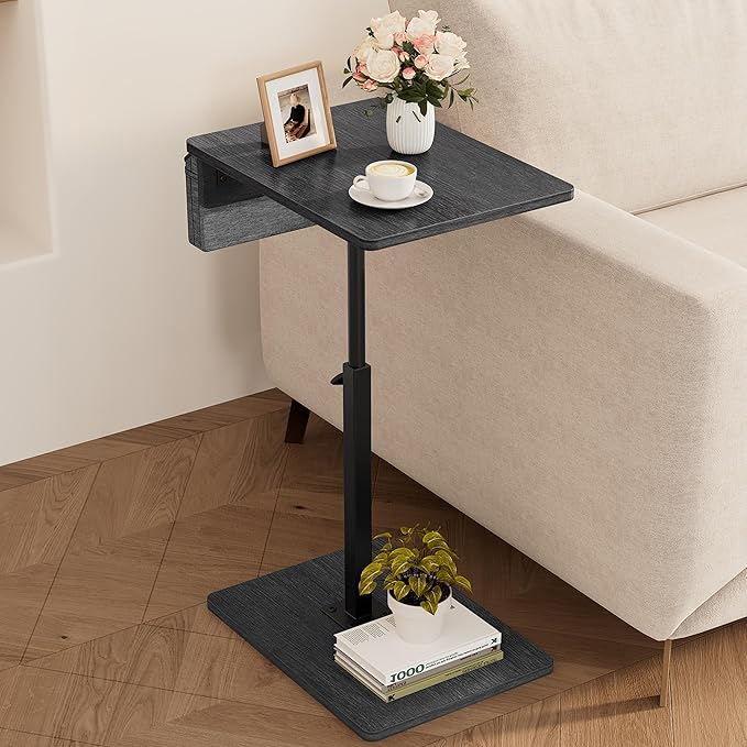 Vagusicc Sofa Armrest Tray Table for Couch, 360° Swivel Height Adjustable TV Tray Table for Small Spaces, Snack Side Table for Couch, Bed, Chair, C Shaped End Side Table for Eating, Reading, Laptop