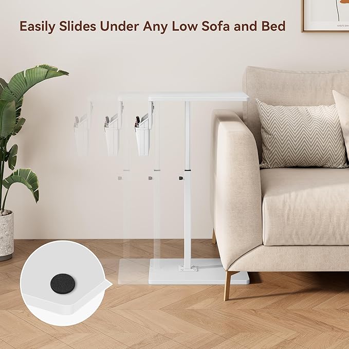 Vagusicc Sofa Armrest Tray Table for Couch - 360° Swivel Height Adjustable Side Table for Small Spaces, Snack Side Table for Bed or Chair, C Shaped End Table Snack Table for Eating Dinner Laptop