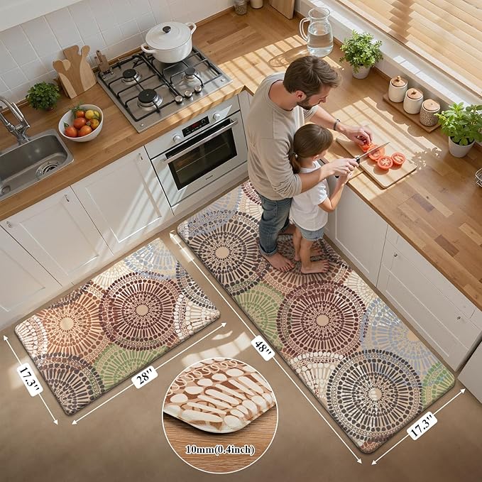 HEBE Anti Fatigue Kitchen Rugs Sets of 2, Non Slip Kitchen Mats for Floor, Waterproof Cushioned Comfort Standing Carpet for Kitchen Sink, Home Office, Laundry Room