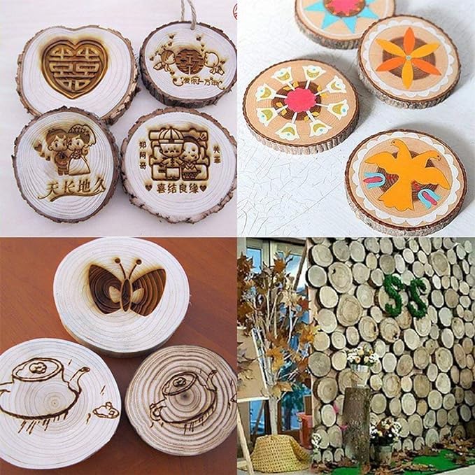 Unfinished Natural with Tree Bark Wood Slices 10 Pcs 4.2-4.7 inch Disc Coasters Wood Coaster Pieces Craft Wood kit Circles Crafts Christmas Ornaments DIY Crafts with Bark for Crafts Rustic Wedding