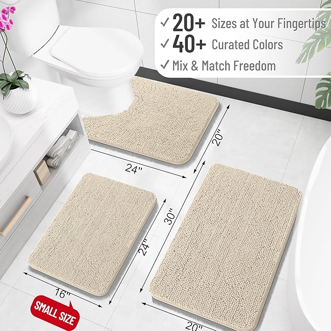 OLANLY Bathroom Rugs 34x21, Extra Soft Absorbent Chenille Bath Rugs, Rubber Backing Quick Dry, Machine Washable Bath Mats for Bathroom Floor, Tub and Shower, Home Decor Accessories, Sand