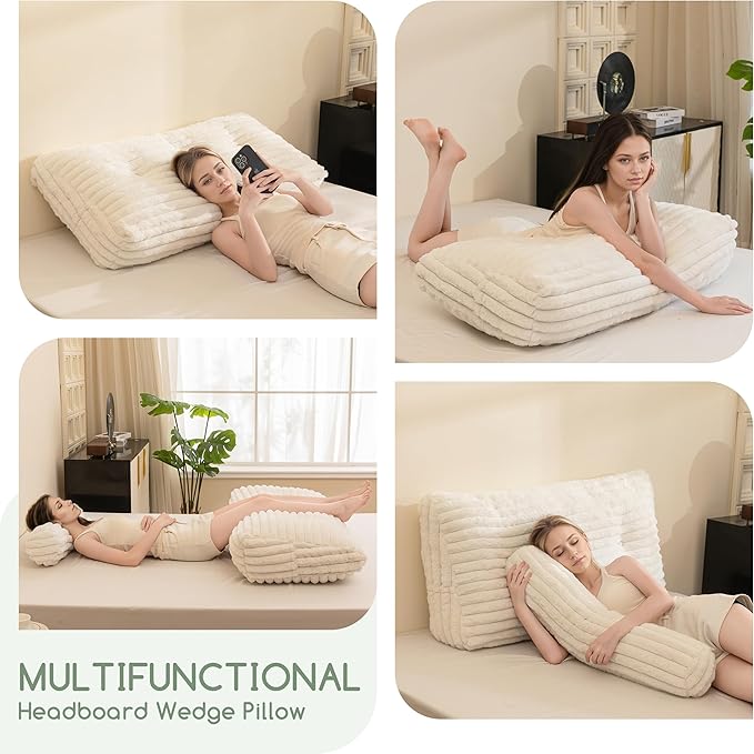 HIGOGOGO Triangular Headboard Wedge Pillow with a Cylindrical Pillow and Memory Foam Filling, Daybed Pillows for Sitting up, Reading or Working with Removable Cover,Twin 39.4"x19.7"