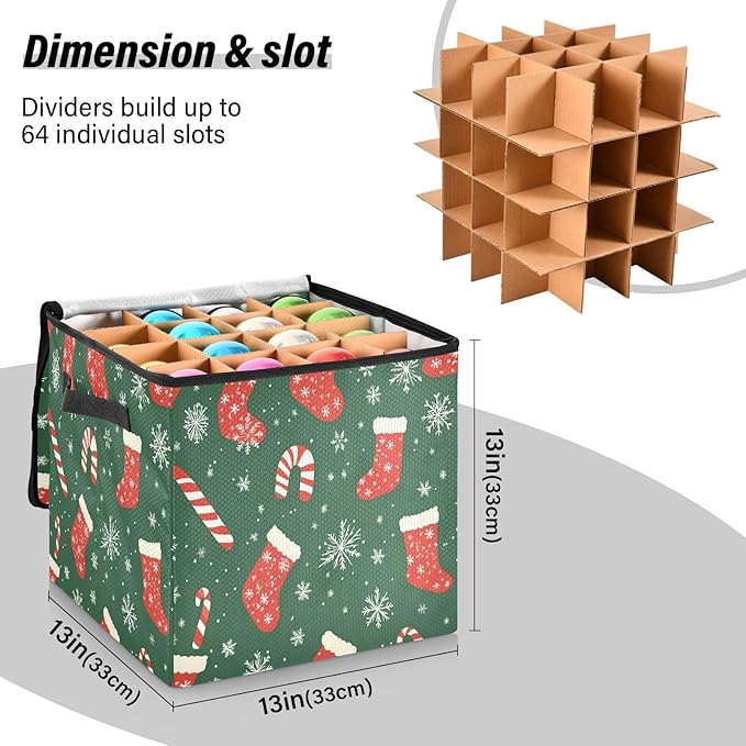 Snowflake Christmas Ornament Storage Basket Box Turquoise Teal Winter Holiday Storage Container Cube with Adjustable Dividers for 64 Holiday Ornaments or Decorations Keep Clean and Dry for Next Season