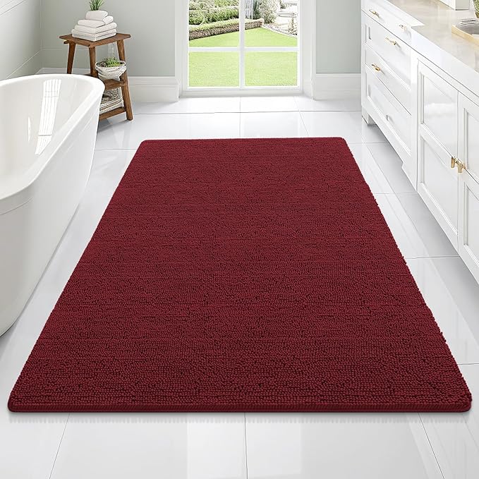 OLANLY Large Bathroom Rugs 70x46, Extra Soft Absorbent Chenille Bath Rugs, Rubber Backing Quick Dry, Machine Washable Bath Mats for Bathroom Floor, Tub and Shower, Home Decor Accessories, Burgundy
