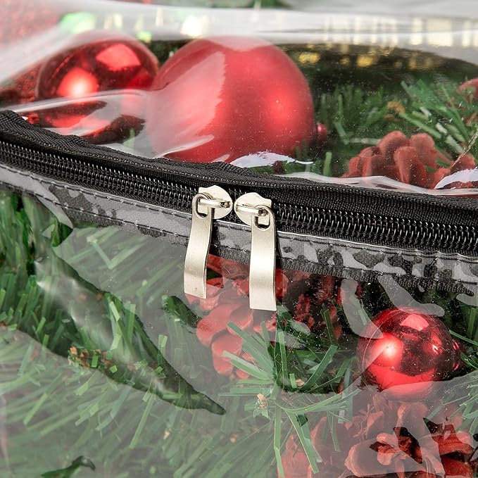 CINPIUK Clear Wreath Storage Bag 35 Inch Christmas Wreath Storage Container, Heavy Duty Wreath Protector with Handle for Holiday Seasonal Wreath Garland, 2Pcs