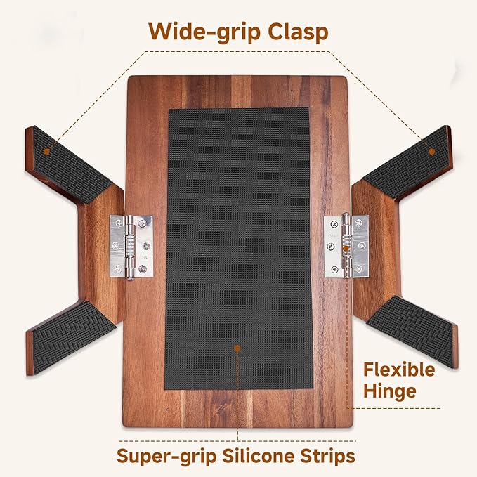 VANGONA Couch Armrest Table, Foldable Side Tray Table for Couch, 360°Rotating Cup & Phone Holder Tray, Anti-Slip Snack Caddy for Sofa, Bedroom, Living Room, Acacia Wood, for Mom, Dad