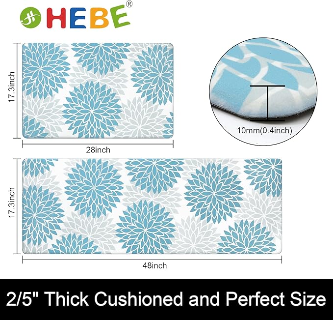 HEBE Anti Fatigue Kitchen Rugs Sets of 2, Non Slip Kitchen Mats for Floor, Waterproof Cushioned Comfort Standing Carpet for Kitchen Sink, Home Office, Laundry Room