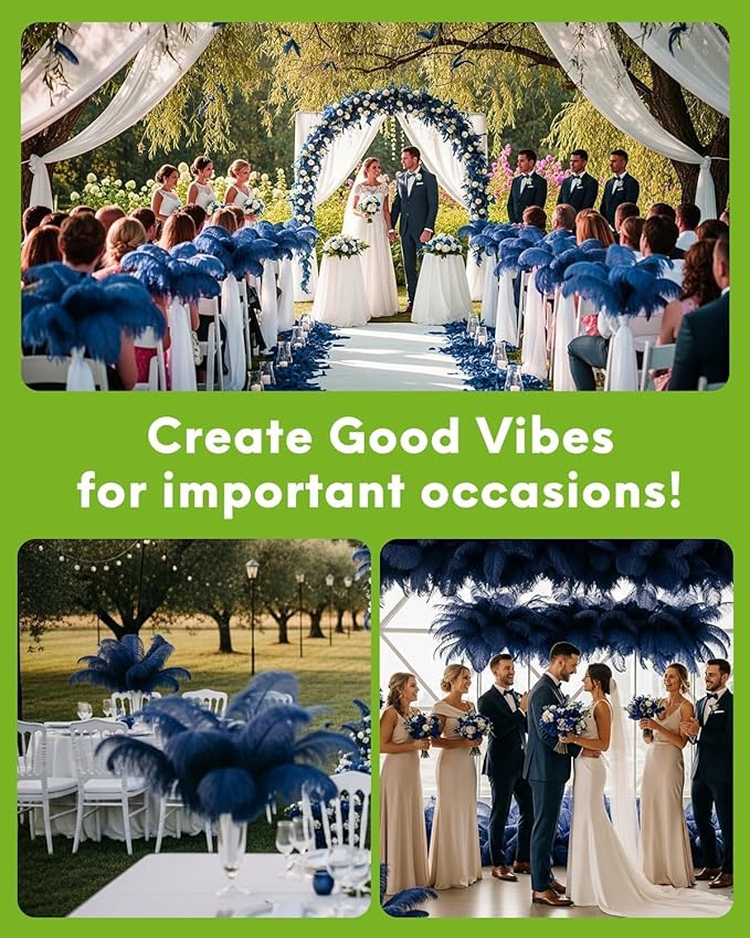 30pcs Navy Blue Ostrich Feathers Natural Bulk 13-16in(33-40cm) Vase Craft Wedding Home Party Centerpieces Christmas Day Decoration