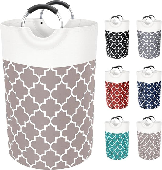 Fabspace Large Laundry Basket Laundry Hamper Bag Washing Bin Clothes Bag Collapsible Tall With Handles Waterproof Travel Bathroom College Essentials Storage For College Dorm, Family (Khaki)75L