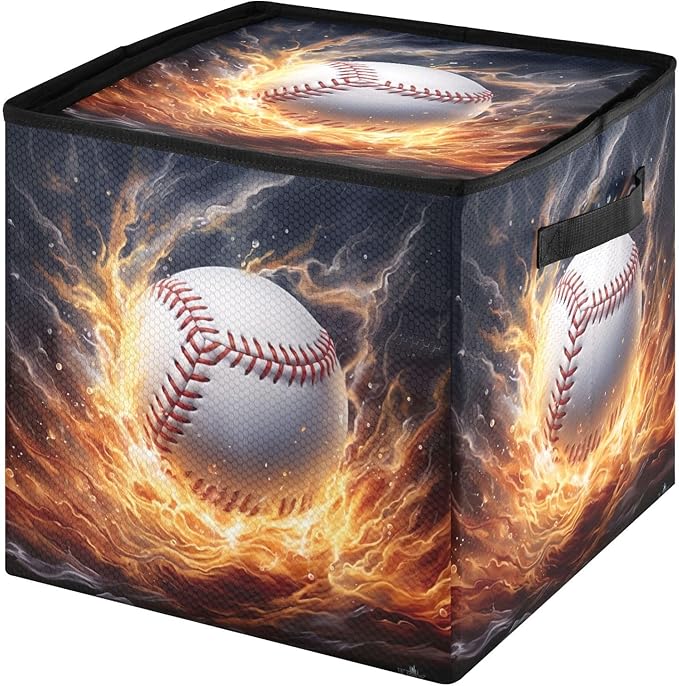 Kigai Fire Baseball Christmas Ornament Storage Box with Zipper & Adjustable Dividers Holiday Ornament Organizer Xmas Storage Container, 64 Balls