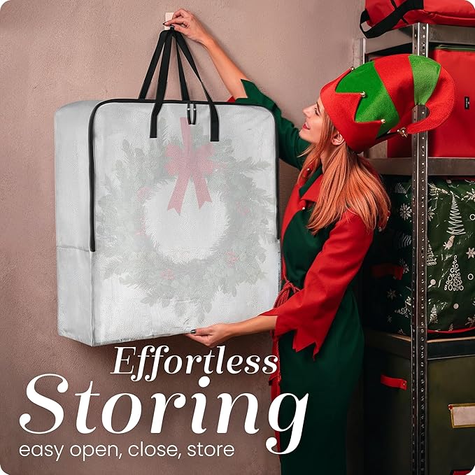 Handy Laundry 5-Pack Wreath Storage Bag, 25" Clear Wreath Storage Container with Zipper & Handles, Large Moving Bags for Holiday Decorations, Garlands, Packing, College Organization
