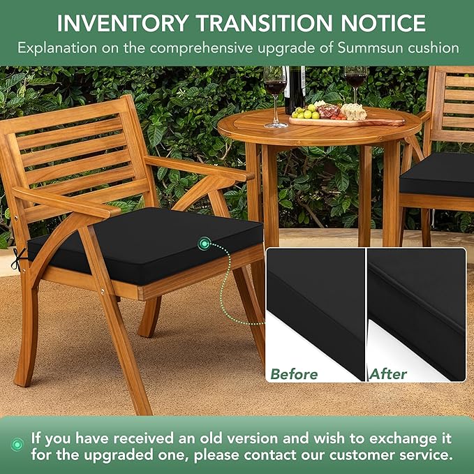 Outdoor Chair Cushions Set of 4: Waterproof & Fade Resistant Seat Cushion for Patio Furniture - 18.5 x 16 x 2 Inch Chair Pads with Ties and Hidden Zipper - Patio Chair Cushion Replacement, Black