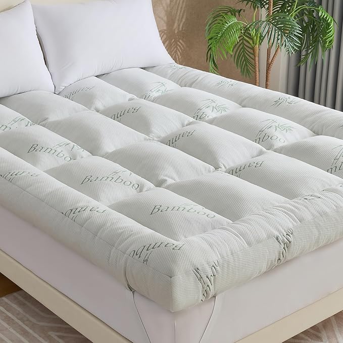 WhatsBedding 5 Inch Memory Foam Mattress Topper King Size for Back Pain Relief, with Cooling Breathable Bamboo Viscose Air Layer, Soft Pillow Top Mattress Topper
