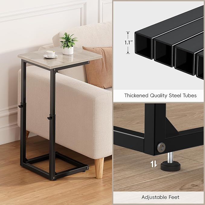 Vagusicc C Shaped End Table, Small Side Table for Couch, 33 "Tall C Table End Table Adjustable Height Couch Side Table, Tv Tray Table Sofa Table, Slide Under Couch Table for Living Room, Bedroom, Gray