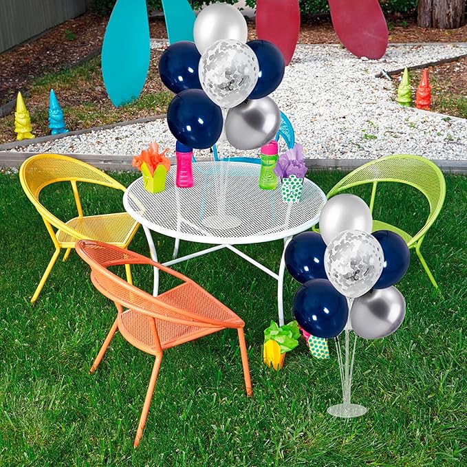 ZJDHPTY 4 Set Balloon Stand with Silver Navy Blue Balloons Centerpiece Table Decorations for Birthday Wedding Anniversary Retirement New Years Graduation Decorations Class of 2026