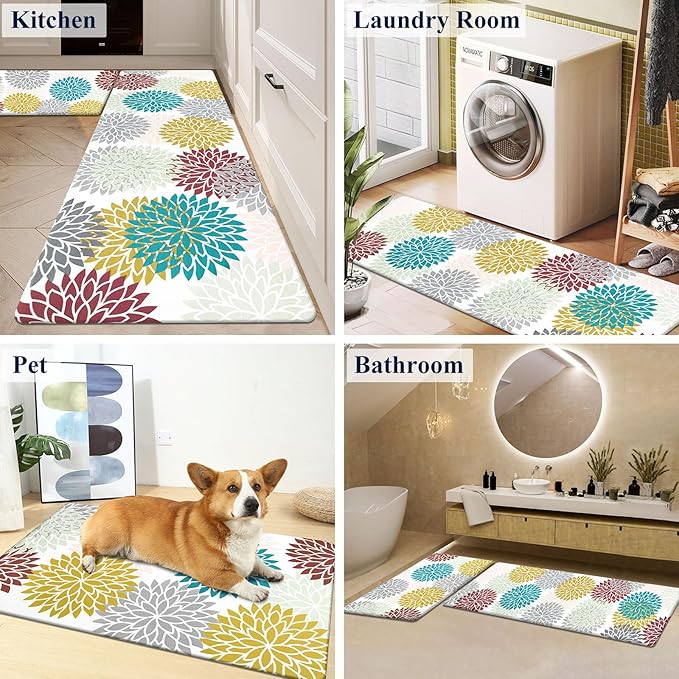 HEBE Anti Fatigue Kitchen Rugs Sets of 2, Non Slip Kitchen Mats for Floor, Waterproof Cushioned Comfort Standing Carpet for Kitchen Sink, Home Office, Laundry Room