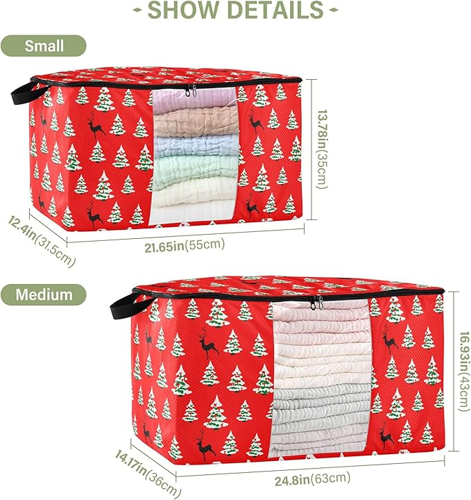 Burbuja 2 Pack Storage Bag Organizer with Handles for Clothes, Blankets, Bedding, Christmas Tree Foldable Storage Bag with Zipper & Clear Window, 95L
