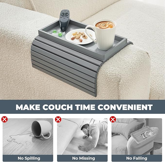 LOVYANXUE Bamboo Sofa Arm Tray, Anti Falling Couch Arm Tray Table, Foldable Couch Armrest Table, Portable Sofa Armrest Trays Cup Holder for Drink, Cups, Phone, Snacks, Remote