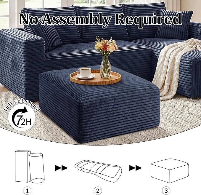 Corduroy Ottoman, Modern Boneless Cloud Foot Rest Foam Support, Oversized Modular Sectional Sofa Stool for Living Room, Bedroom & Small Spaces, No Assembly Required | Modular Sectional, Sofa Stool, Small Spaces, No Assembly Required