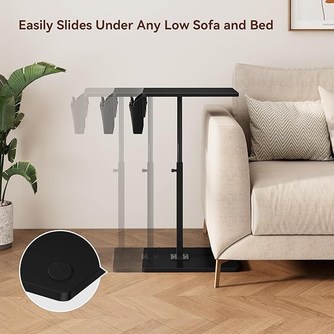 Vagusicc Sofa Armrest Tray Table for Couch, 360° Swivel Height Adjustable TV Tray Table for Small Spaces, Snack Side Table for Couch, Bed, Chair, C Shaped End Side Table for Eating, Reading, Laptop