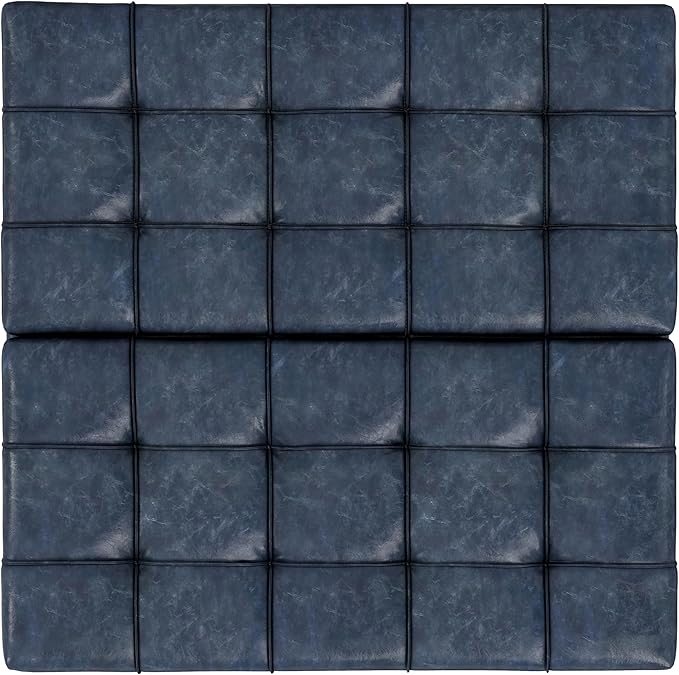SIMPLIHOME Harrison Large Coffee Table Storage Ottoman - 40 inch Wide Upholstered Vegan Leather Square Lift-Top Ottoman in Denim Blue, Transitional Bench for Living Room with Sturdy Base