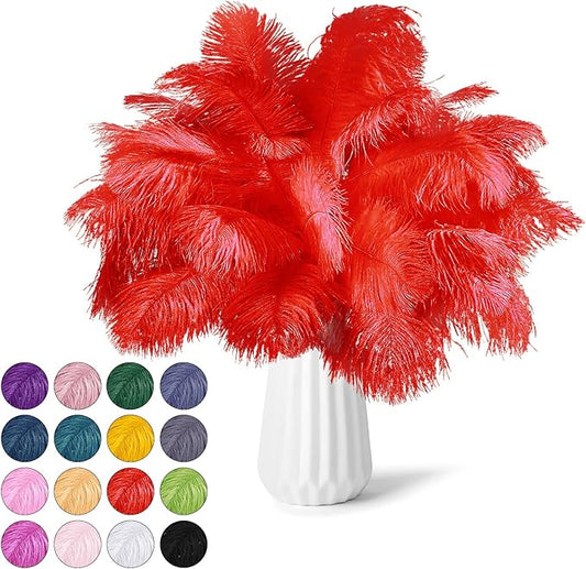 30pcs Red Ostrich Feathers Natural Bulk 8-10inch(20-25cm) Vase Craft Wedding Home Party Centerpieces Christmas Day Decoration
