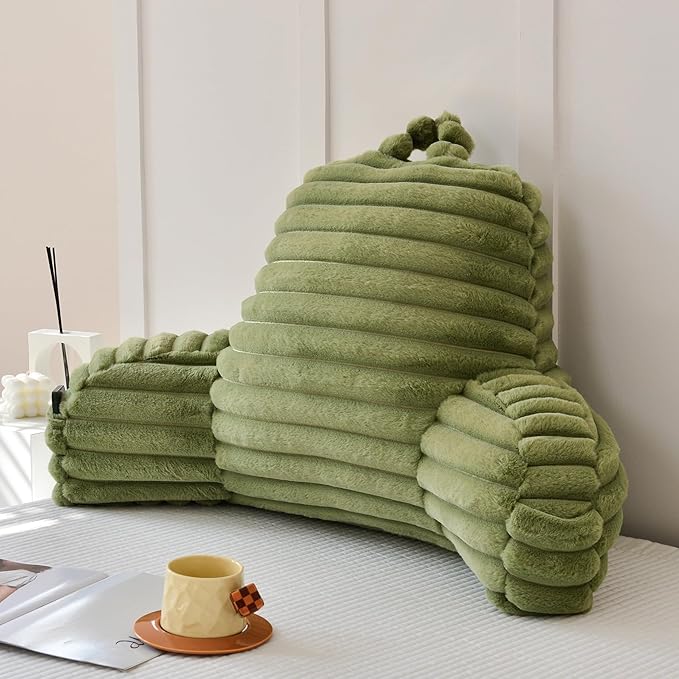 Yaoshuho Large Reading Pillow for Adults, Back Support Pillow for Sitting Up in Bed with Arms, Couch for Lounging Bedrest, Sage