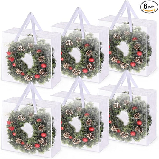 6PCS Christmas Wreath Storage Container, 25" Large Moving Bags Garland Container Clear Storage Bags with Handles Zippers Clear Christmas Storage Bags for Xmas Seasonal Holiday Wreath Storage Wrapping