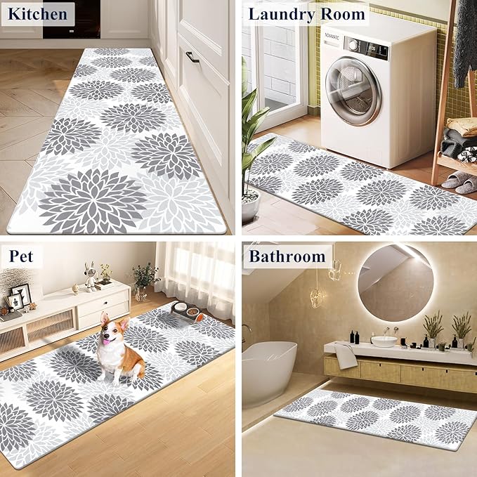 HEBE Kitchen Mat Cushioned Anti Fatigue 20"x71", Non Slip Kitchen Mats for Floor, Waterproof Ergonomic Comfort Standing Carpet Runner for Kitchen Sink, Home Office, Laundry Room