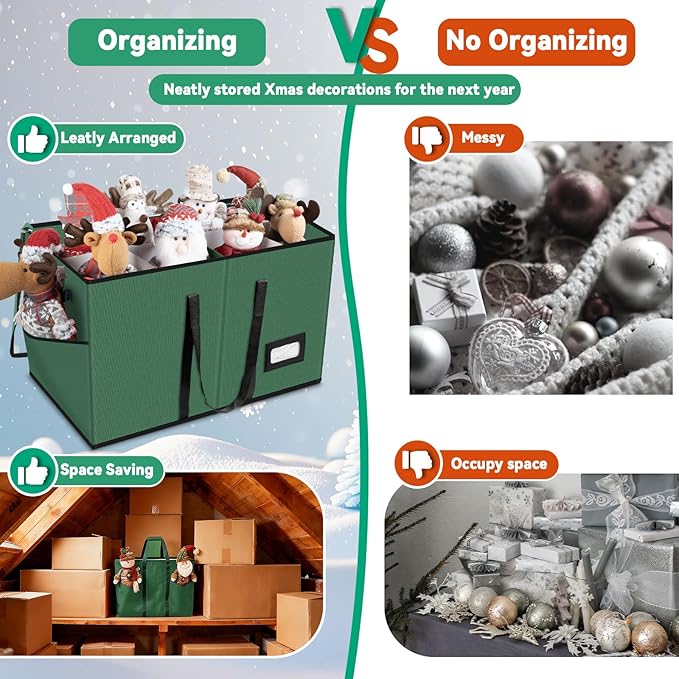 VoMii Large Christmas Figurine Storage Box & Nutcracker Storage Container Up To 8 Holiday Figurines,ornament Decor Organizer Storage Box ,15-Inch Green