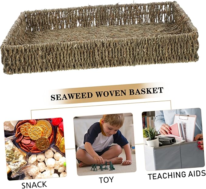 Garneck Rectangular Seagrass Storage Basket Practical Indoor Organizer for Fruits Snacks and Sundries Chic Light for Living Room and Bedroom Use