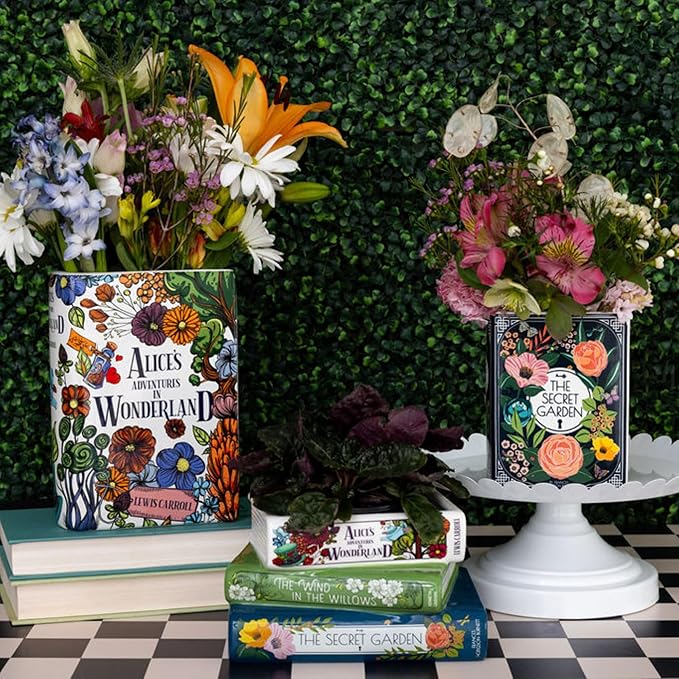 Steel Mill & Co Original Book-Shaped Decorative Vase, Ceramic Vases for Home Decor, Cute Bookshelf Decor, Unique Vase for Book Lovers (Small - Secret Garden)