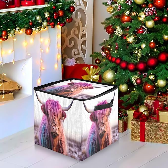Kigai Highland Cow Christmas Ornament Storage Box with Zipper & Adjustable Dividers Holiday Ornament Organizer Xmas Storage Container, 64 Balls