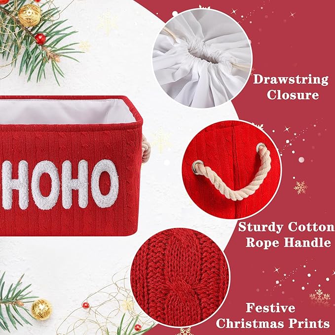 INough Christmas Gift Basket, Large Red Empty Storage Basket with Handle, Holiday Organizer for Toys, Gifts, Baby Items and Home Christmas Decorations