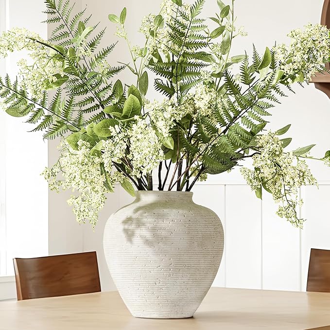 Vanselia Ceramic Flower Vase Home Decor - Large Tall Farmhouse Table Vases Rustic Vintage Living Room Kitchen Bedroom Decorations for House Book Shelf Office Coffee Desk Dining Fireplace (10" Rustic)