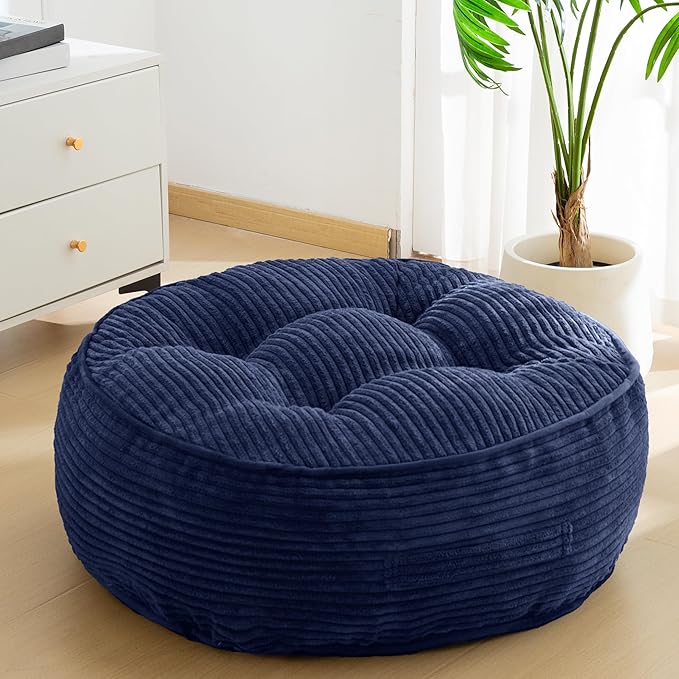 HIGOGOGO 8" Extra Thick Floor Pillow Cushion for Adults, Meditation Cushion Pillow, Large Round Floor Sitting, Tufted Corduroy Cover, for Tatami Living Room or Yoga, 22x22 Inch, Navy