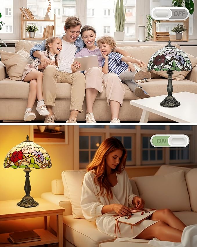 Tiffany Lamp Stained Glass lamp Bedside Table Lamps for Living Room Bedroom Dorm Kitchen Home Decor Festival Birthday Gift,12 inches Morning Glory (LED Bulb Included)