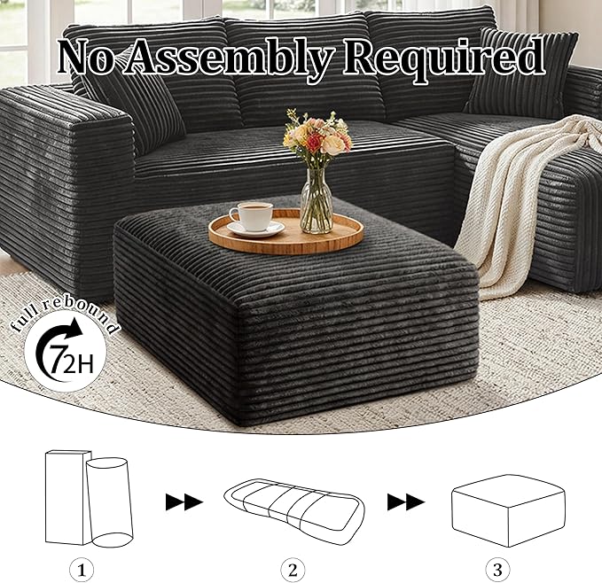 Corduroy Ottoman, Modern Boneless Cloud Foot Rest Foam Support, Oversized Modular Sectional Sofa Stool for Living Room, Bedroom & Small Spaces, No Assembly Required (Drak Gray, Ottoman) | Foam Support, Modular Sectional, No Assembly Required