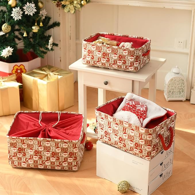 INough Christmas Baskets for Gifts Empty, Baby Basket Collapsible Santa Storage Bins Bright and Festive Gift Storage Container for Christmas, Christmas Decor for Baby/Kids/Nursery Room