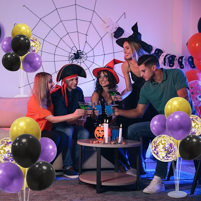 ZJDHPTY Halloween Decorations Balloon Stand with Purple Black and Gold Balloons Balloon Centerpieces for Birthday Bridal Shower Wedding Retirement Graduation New Years (Purple black gold set4)