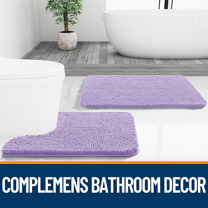 OLANLY Bathroom Runner Rugs 44x24, Soft Absorbent Chenille Bath Rugs, Rubber Backing Quick Dry, Machine Washable Long Bath Mats for Bathroom Floor, Tub and Shower, Home Decor Accessories, Lavender