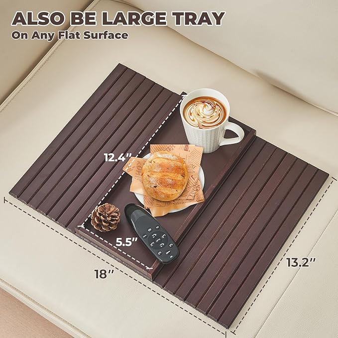 LOVYANXUE Bamboo Sofa Arm Tray, Anti Falling Couch Arm Tray Table, Foldable Couch Armrest Table, Portable Sofa Armrest Trays Cup Holder for Drink, Cups, Phone, Snacks, Remote